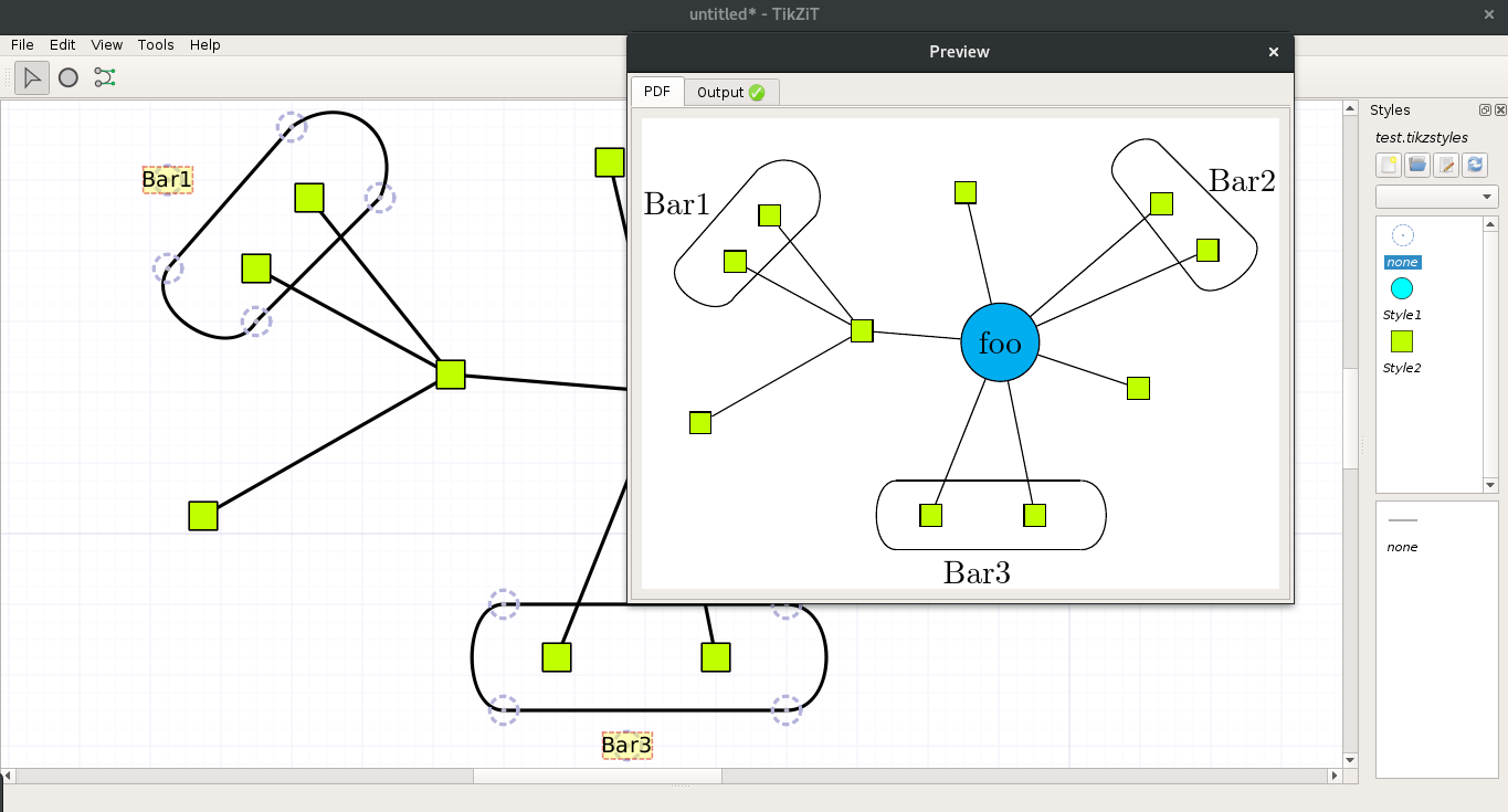 A preview with a mindmap on top of tikzit&rsquo;s editor