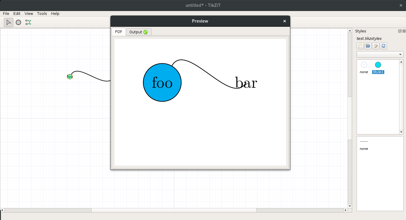 A cyan round node foo linked by a curve to an invisible node bar